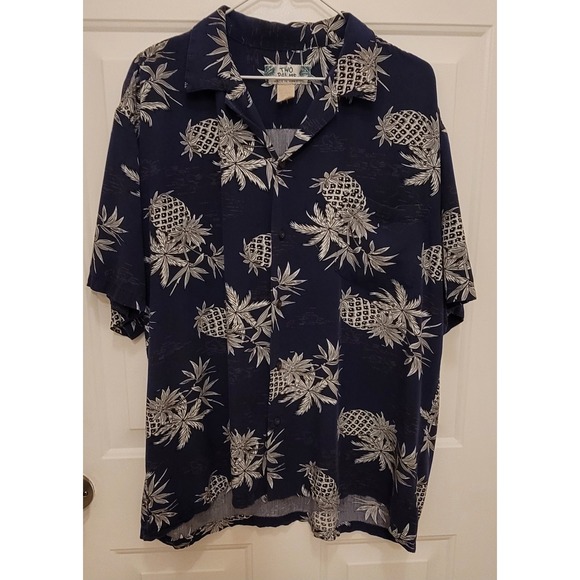 Two Palms Hawaiian Shirt Men's XL Blue Button Up Short Sleeve Cotton Pineapple - Picture 1 of 5
